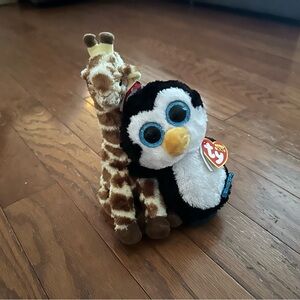 Giraffe and penguin TY beanie babies